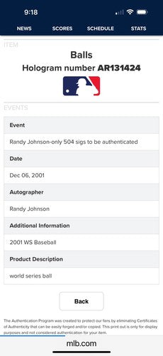 RANDY JOHNSON signed 2001 WORLD SERIES Baseball Ws MVP Auto MLB & Goldin Coa LE