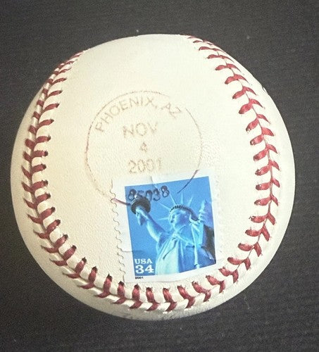 RANDY JOHNSON signed 2001 WORLD SERIES Baseball Ws MVP Auto MLB & Goldin Coa LE