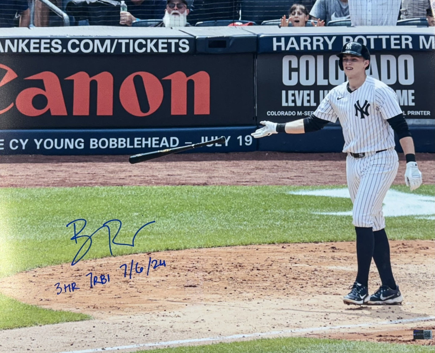 Ben Rice Signed 16x20 Photo NY Yankees 3 HR 7 RBI Game Mint Auto Steiner COA
