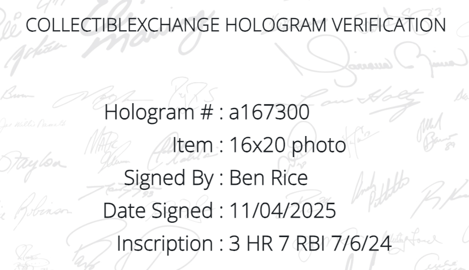 Ben Rice Signed 16x20 Photo NY Yankees 3 HR 7 RBI Game Mint Auto Steiner COA