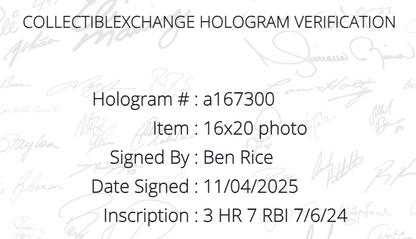 Ben Rice Signed 16x20 Photo NY Yankees 3 HR 7 RBI Game Mint Auto Steiner COA