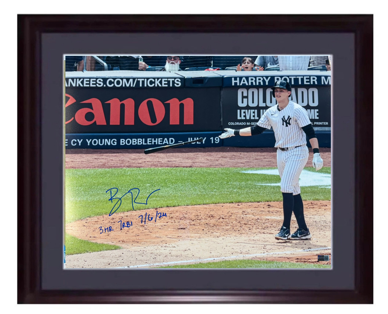 Ben Rice Signed 16x20 Framed Photo Ny Yankees 3 HR 7 RBI Rookie Auto Steiner COA