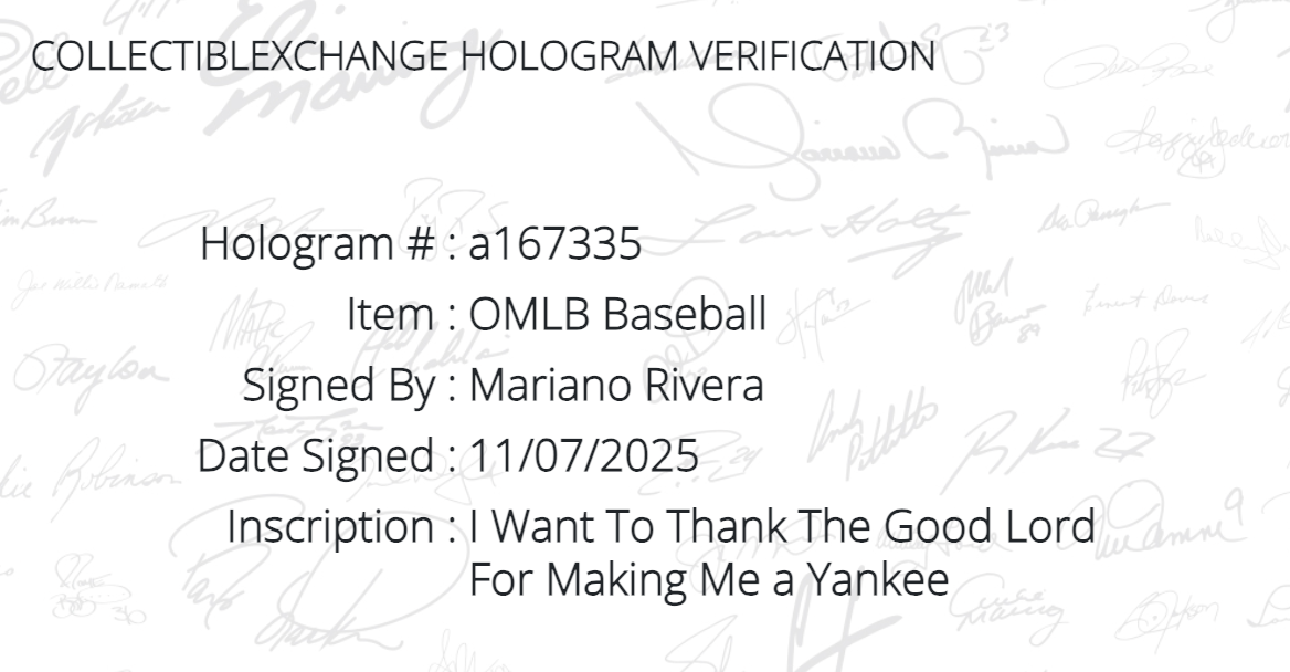 Mariano Rivera Signed MLB Baseball Thank the Good Lord Yankee Auto Steiner COA