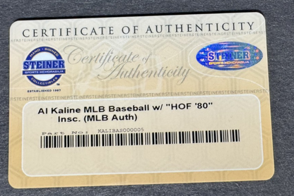 Al Kaline Tigers Signed Official Baseball MLB Holo & Steiner COA HOF 80 Auto