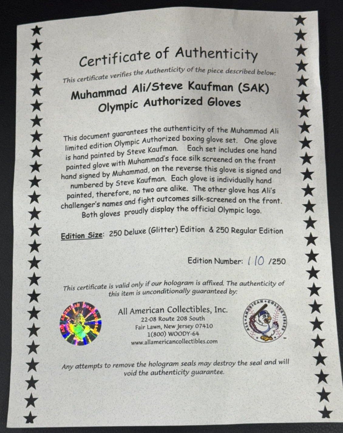 Muhammad Ali Signed Hand Painted 1960 Olympic Gold Boxing Glove Sak Auto AAC COA