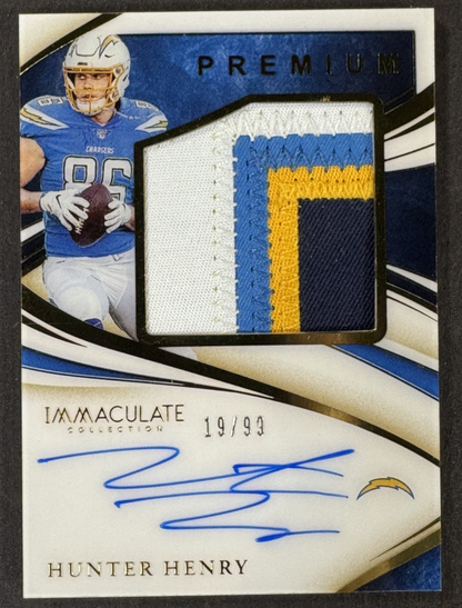 2020 Panini Immaculate Hunter Henry Premium Patch Auto Card LE /99 NE Patriots
