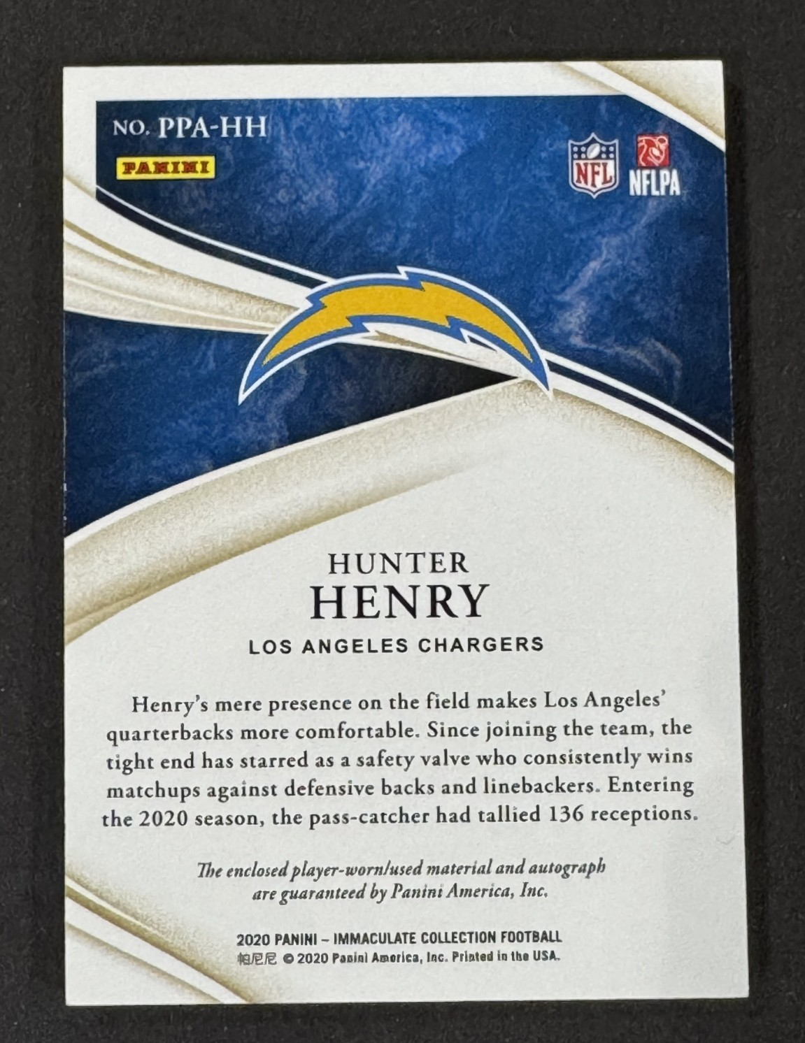 2020 Panini Immaculate Hunter Henry Premium Patch Auto Card LE /99 NE Patriots