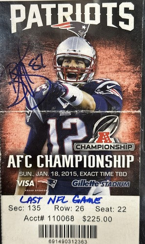 Patriots AFC Championship Ticket Deflate Game Tom Brady Reggie Wayne Auto Psa 10