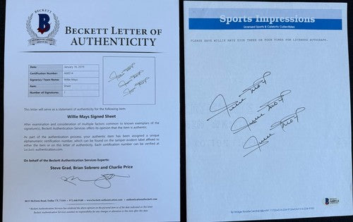 Willie Mays Signed Sports Impressions 1/1 Mint 3 Auto Page HOF For Figurine BAS