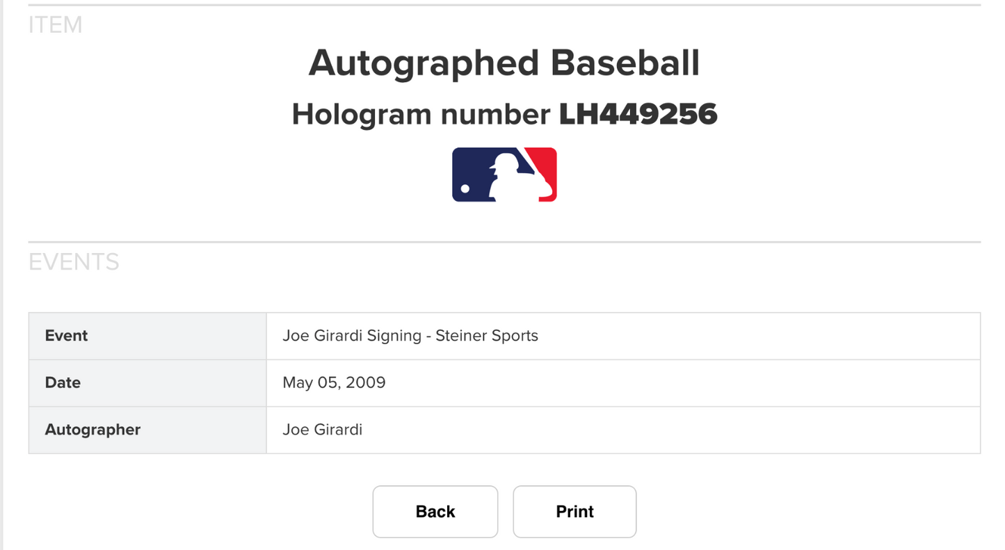 Joe Girardi Signed 2009 Inaugural Logo Baseball Auto MLB Holo Steiner COA WS