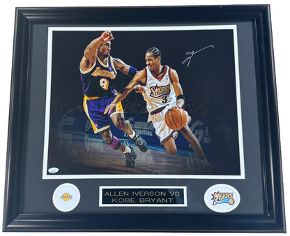 Allen Iverson Signed 16x20 Kobe Bryant Photo Framed w/ Logo Auto HOF JSA COA