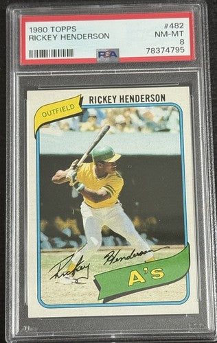1980 Topps RICKEY HENDERSON Rookie #482 PSA 8 Nm Mint Centered HOF Rc