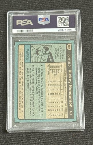 1980 Topps RICKEY HENDERSON Rookie #482 PSA 8 Nm Mint Centered HOF Rc
