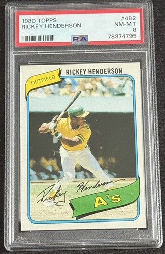1980 Topps RICKEY HENDERSON Rookie #482 PSA 8 Nm Mint Centered HOF Rc