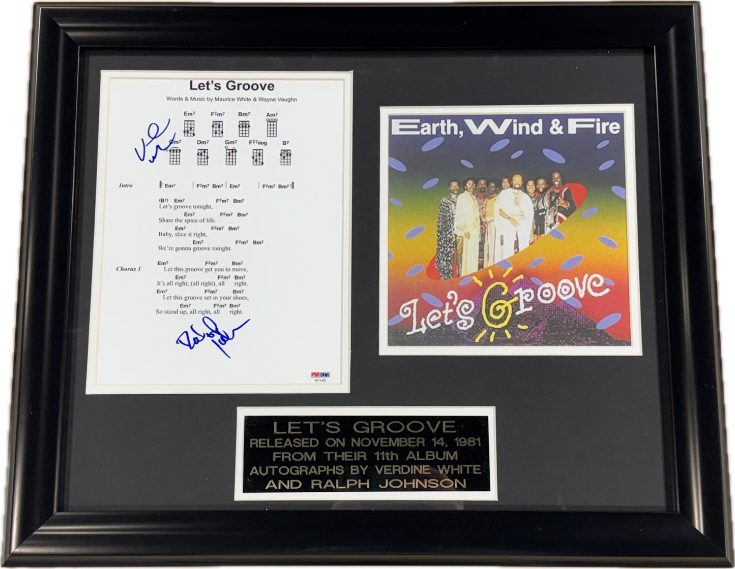 Earth Wind & Fire Let's Groove Signed Framed Sheet Music White Johnson Auto PSA