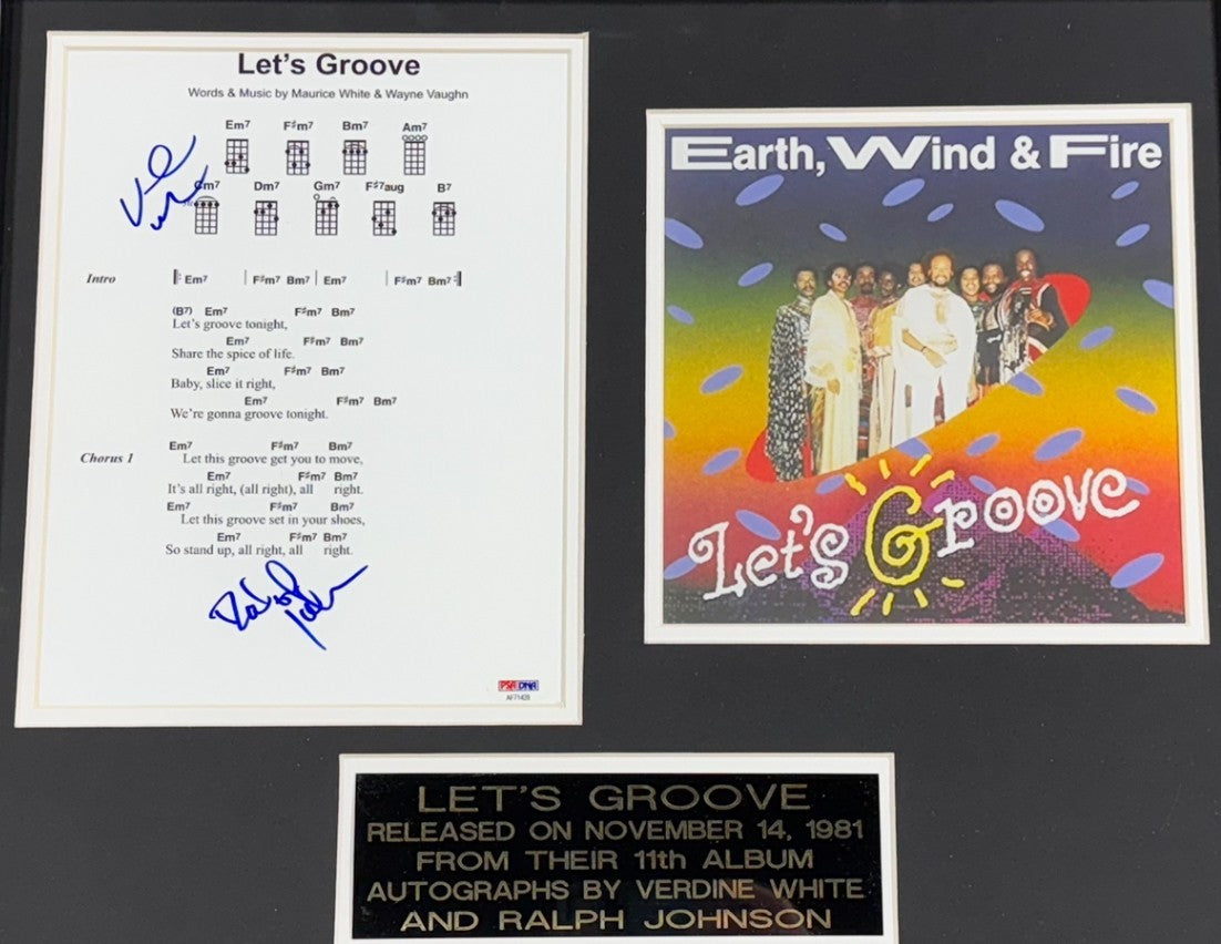 Earth Wind & Fire Let's Groove Signed Framed Sheet Music White Johnson Auto PSA