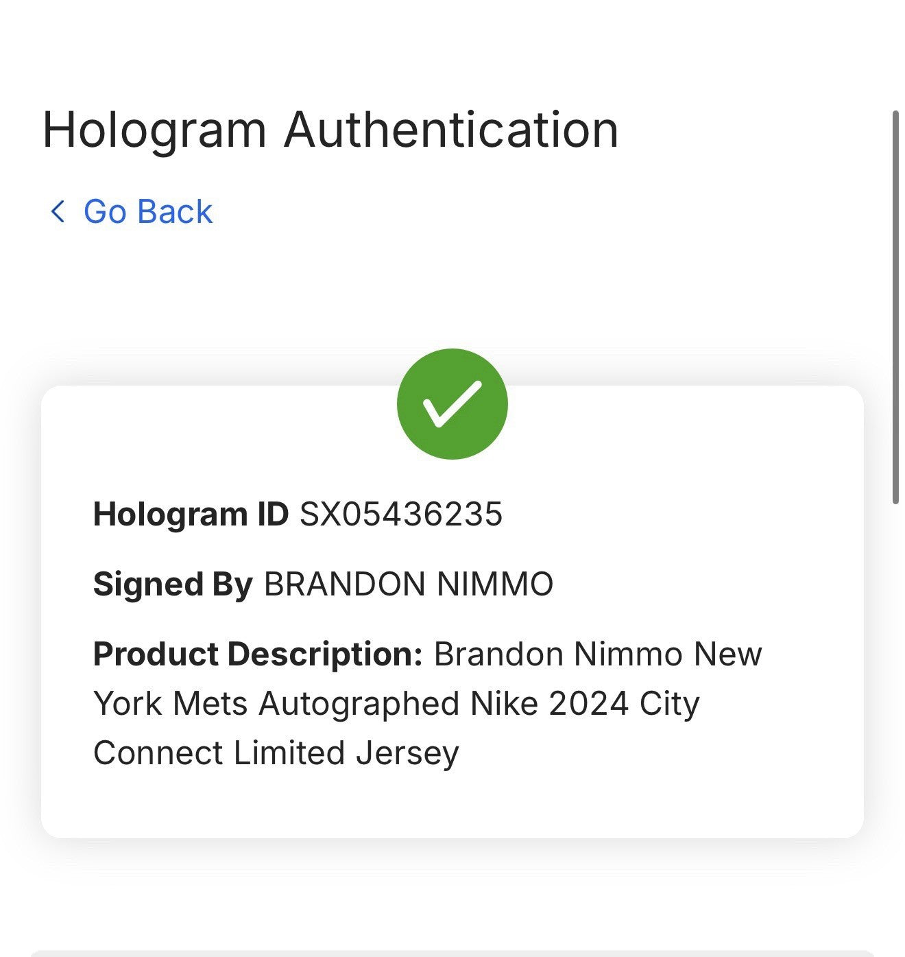 Brandon Nimmo Signed Authentic Nike Mets City Connect Jersey Auto MLB Fanatics