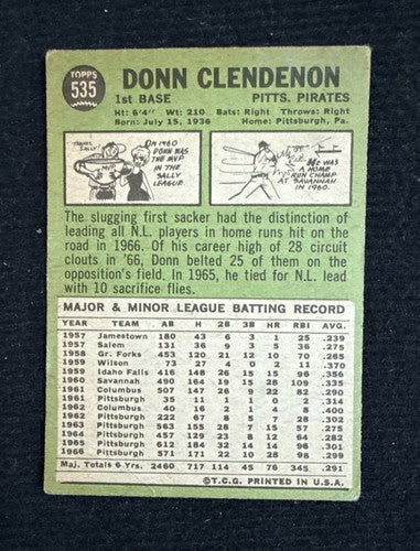 1967 Topps Set-Break #535 Donn Clendenon VG Centered Light Crease