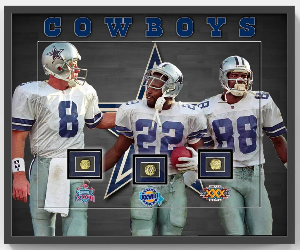 Dallas Cowboys 24x30 3D Framed Super Bowl Rings Photo Shadowbox Aikman Smith