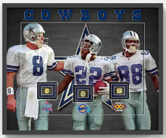 Dallas Cowboys 24x30 3D Framed Super Bowl Rings Photo Shadowbox Aikman Smith