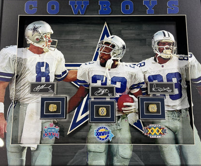Dallas Cowboys 24x30 3D Framed Super Bowl Rings Photo Shadowbox Aikman Smith