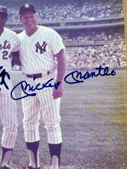 Mickey Mantle Joe DiMaggio Willie Mays Snider Signed 8x10 Framed Photo Auto JSA