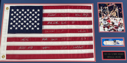 1980 Miracle ICE Hockey ALL 20 On Team Signed Framed USA Flag Auto JSA Eruzione