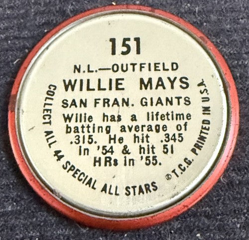 1964 Topps Coin #151 Willie Mays San Francisco Giants Ex + - Nm Very Nice