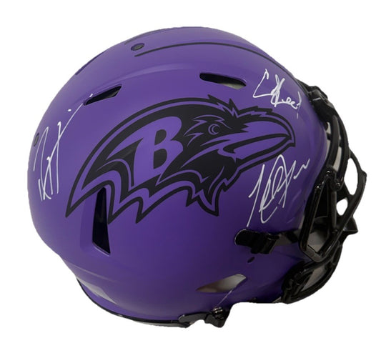 Ray Lewis Ed Reed Suggs Ravens Signed FS Rave Speed Authentic Helmet Auto BAS