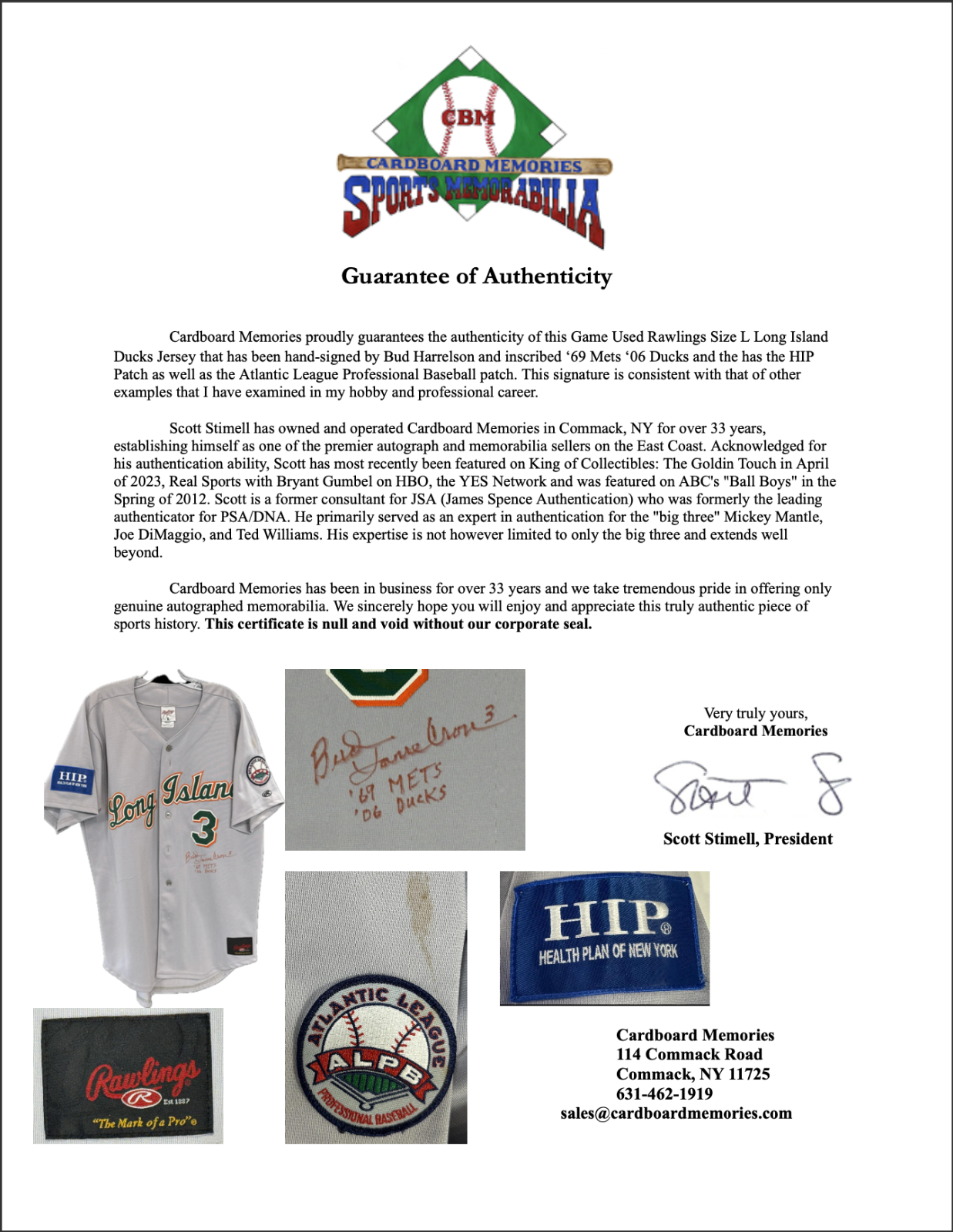 Bud Harrelson Game Used Worn LI Ducks Jersey #3 i69 Mets & 06 Ducks Auto CBM LOA