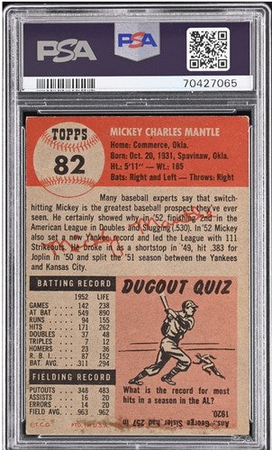 1953 TOPPS MICKEY MANTLE #82 PSA 4 Sharp Crisp Beauty HOF Yankees 2nd Topps Card