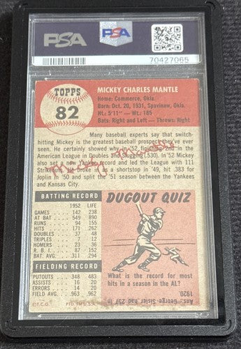 1953 TOPPS MICKEY MANTLE #82 PSA 4 Sharp Crisp Beauty HOF Yankees 2nd Topps Card