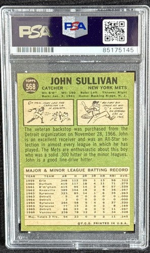 JOHN SULLIVAN 1967 Topps #568 METS Signed Mint Auto d.2023 HI # Beauty  Psa Coa
