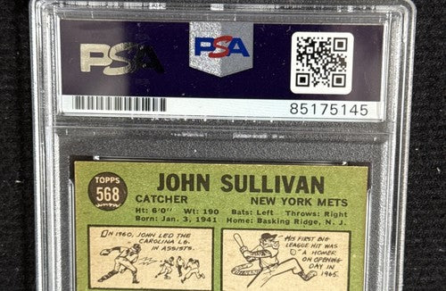 JOHN SULLIVAN 1967 Topps #568 METS Signed Mint Auto d.2023 HI # Beauty  Psa Coa