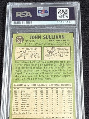 JOHN SULLIVAN 1967 Topps #568 METS Signed Mint Auto d.2023 HI # Beauty  Psa Coa