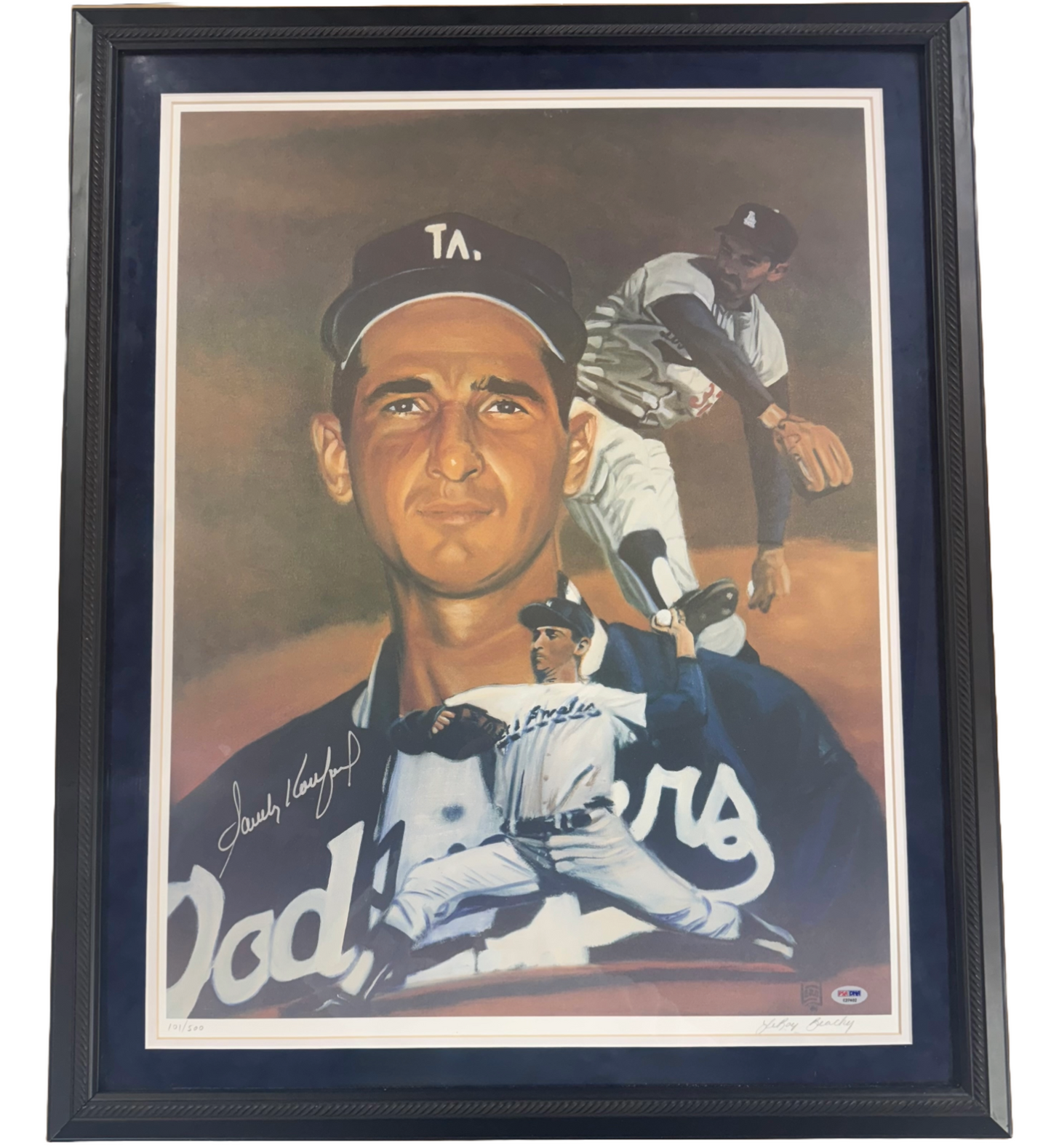 Sandy Koufax Signed Framed 18x24 Beachy Litho LE /500 Auto PSA LA Dodgers HOF