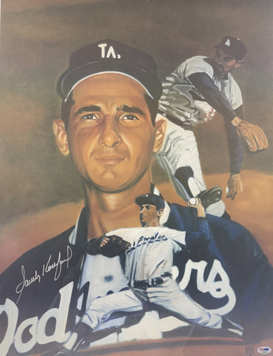 Sandy Koufax Signed Framed 18x24 Beachy Litho LE /500 Auto PSA LA Dodgers HOF