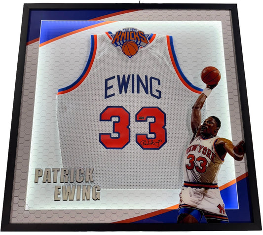 Patrick Ewing Signed M&N NY Knicks Jersey Framed LED Shadowbox Auto Steiner COA