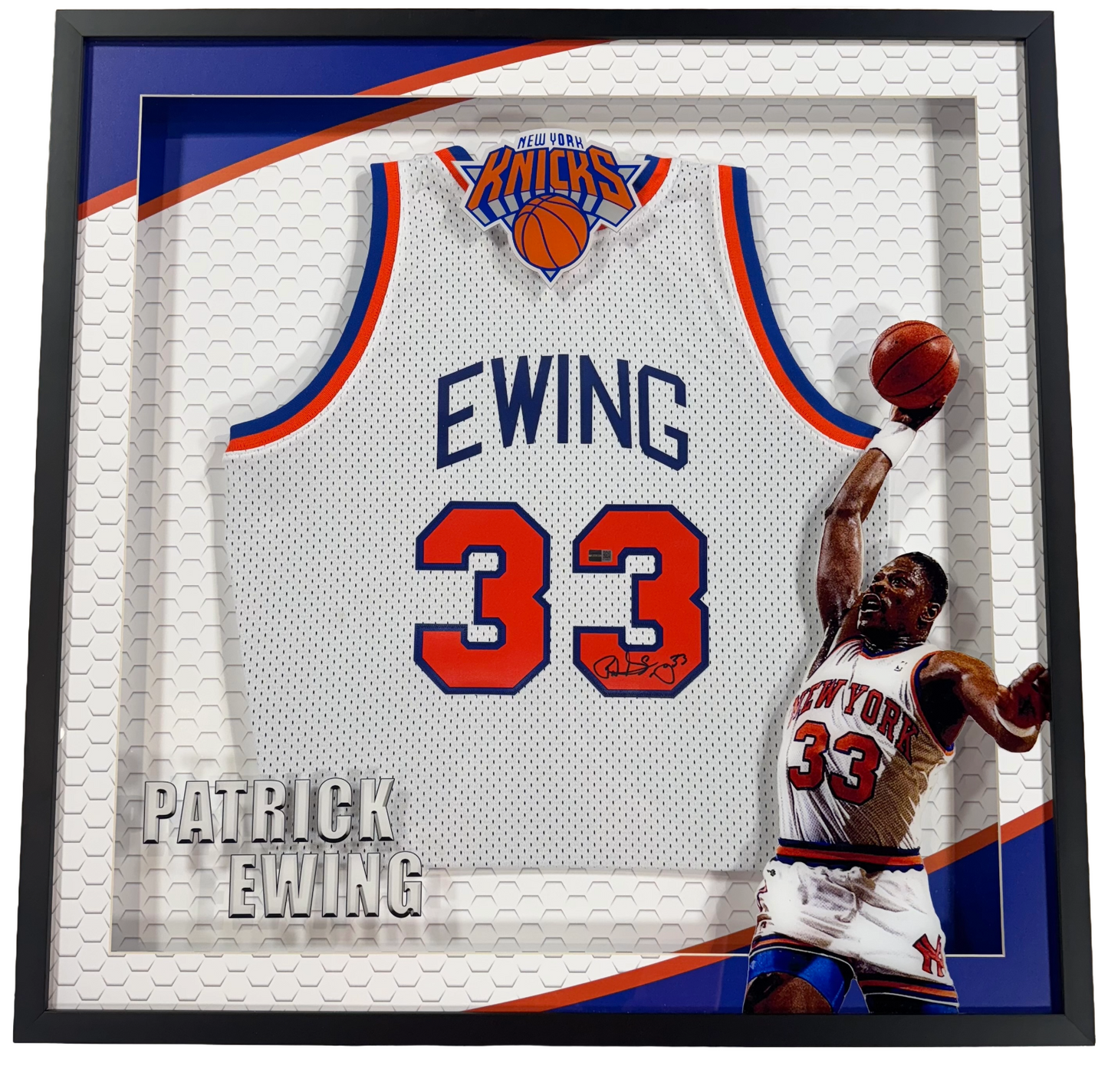 Patrick Ewing Signed M&N NY Knicks Jersey Framed LED Shadowbox Auto Steiner COA