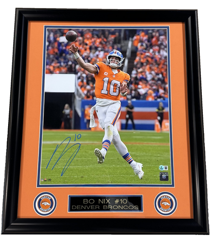 Bo Nix Signed 16x20 Photo Framed w/ Plaque + Logo Auto BAS COA Denver Broncos QB