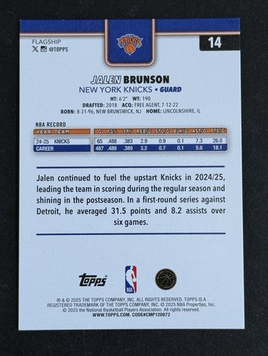 2025-26 Topps NBA Flagship Red Foil Ice #14 Jalen Brunson Knicks 1/5 Bookends