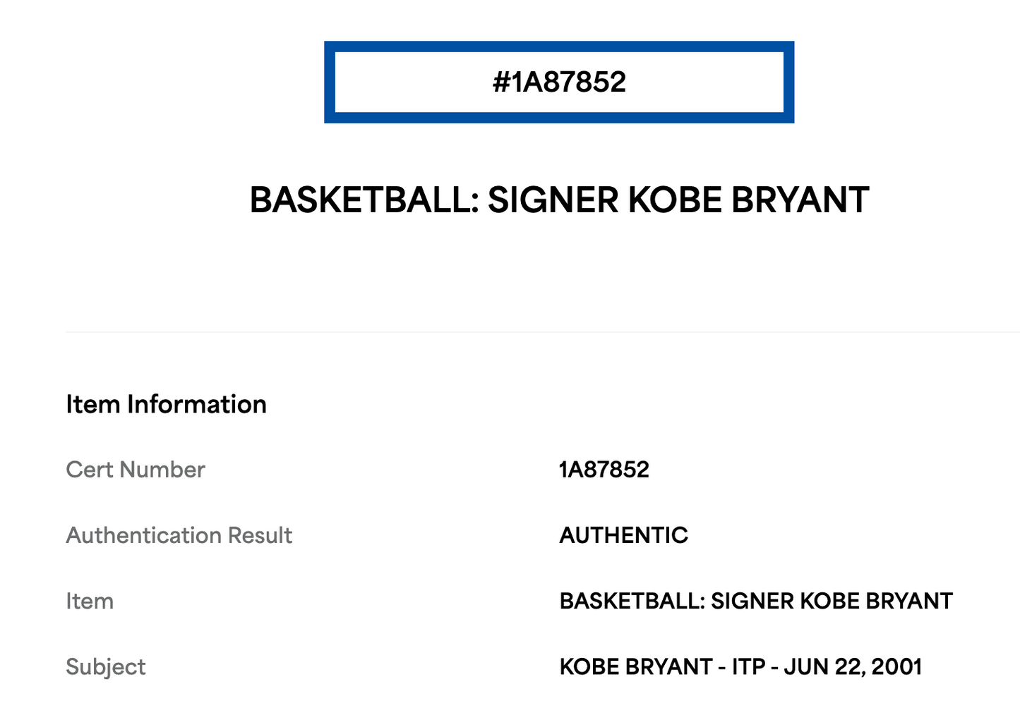 Kobe Bryant Signed Official NBA Game Basketball 2001 NBA Finals Auto ITP PSA COA
