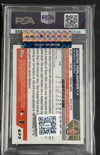 2005 Topps Justin Verlander Rookie RC #677 Tigers PSA 10 Gem Mint eBay Certified
