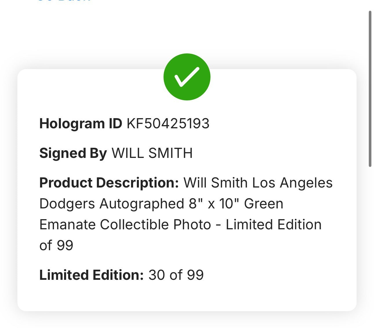 Under Wraps Will Smith Signed 8x10 Emanate 2024 Photo /99 Dodgers Auto Fanatics