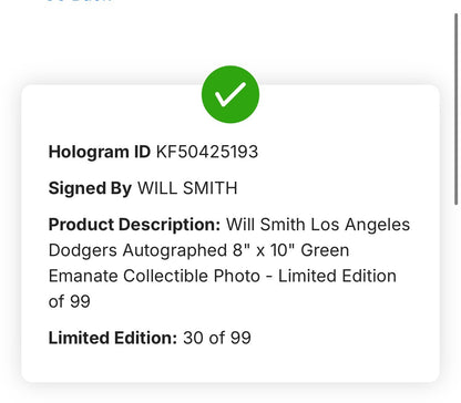 Under Wraps Will Smith Signed 8x10 Emanate 2024 Photo /99 Dodgers Auto Fanatics
