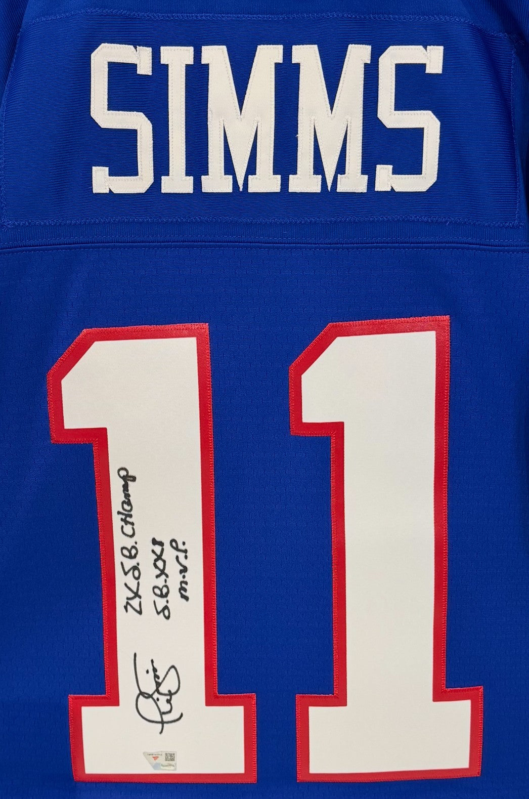 Phil Simms Signed Mitchell & Ness Replica Jersey Dual SB Auto Fanatics Giants