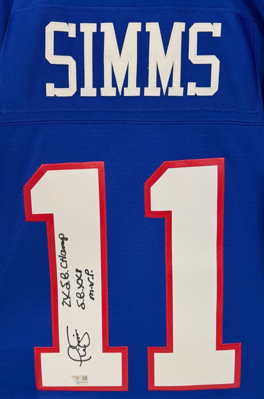 Phil Simms Signed Mitchell & Ness Replica Jersey Dual SB Auto Fanatics Giants