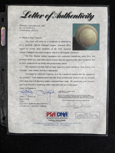 Jackie Robinson Roy Campanella 1956 Brooklyn Dodgers Team Signed Baseball PSA