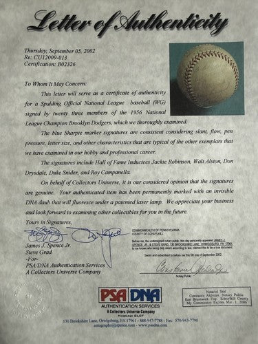 Jackie Robinson Roy Campanella 1956 Brooklyn Dodgers Team Signed Baseball PSA