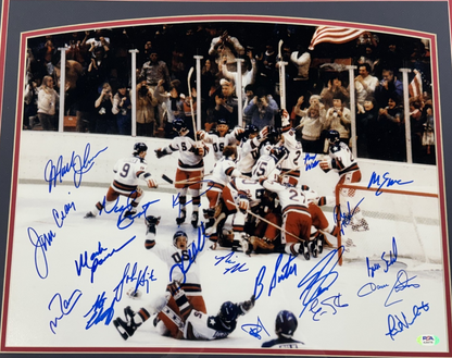 1980 USA Hockey Miracle On Ice Team Signed 16x20 Framed Photo All 20 Auto PSA